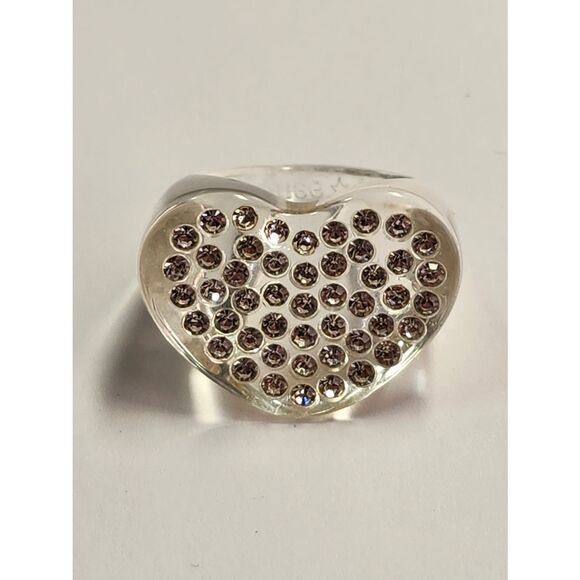 Sparkle Tiny Clear Crystal Rhinestone Beaded Heart Silver  Sparklemuse Acrylic Heary Ring Clear With Rhinestones Size 8